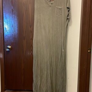 Olive Green V-Neck Maxi Dress